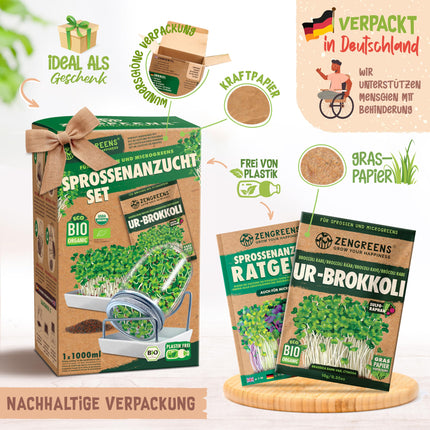 zengreens® Organic Sprouts Growing Kit – Sprouting Jar Set of 1, 2, or 3 – Includes sprouting jar, growing tray, and sprouting seeds – Includes a 50-page guide and 10-part online video course