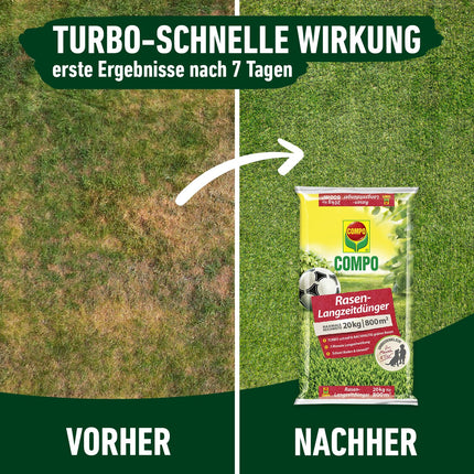 COMPO lawn fertilizer with 3 months of long-term effect for spring and summer - animal-friendly - premium lawn long-term fertilizer - 20 kg for 800 m²