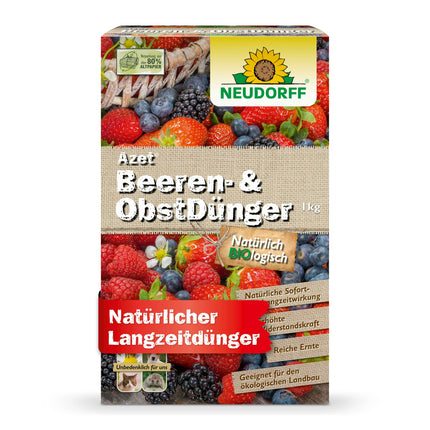 Neudorff Azet Berry &amp; Fruit Fertilizer – Organic fertilizer for more flavor and a rich harvest of berries and fruit with natural immediate and long-term effects, 1 kg, Brown