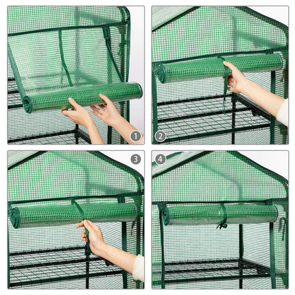 LARMNEE Small Greenhouse, Plastic Greenhouse Balcony, Tomato Greenhouse Stable, 3 Shelves Greenhouse, 69 x 49 x 126 cm, Terrace Grow House, PE Mesh Film, Space-Saving, Garden, Green EGN03GH02