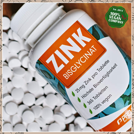 Zinc 25mg - 365 tablets (vegan) with zinc bisglycinate (zinc chelate) for maximum bioavailability - laboratory-tested with certificate - optimally high dosage - 1 year's supply - ProFuel