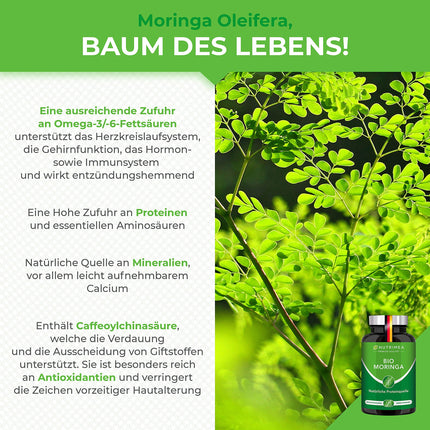 MORINGA Oleifera Capsules | Organic Certified NO Additives | Made in Germany | Energy Tabs in a 4-month supply | SUPERFOOD 100% VEGAN