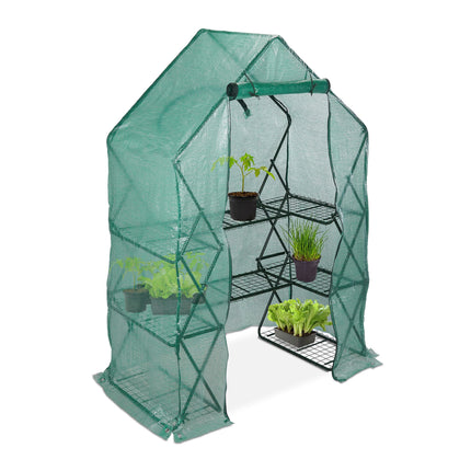Relaxdays walk-in greenhouse, balcony &amp; garden, foldable cultivation rack, cold frame with shelf, HBT 195x138x72cm, green