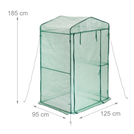Relaxdays Polytunnel Greenhouse, HxWxD: 185 x 125 x 95 cm, Walk-in Growhouse with Shelf, Iron &amp; PE, Zipper, Green