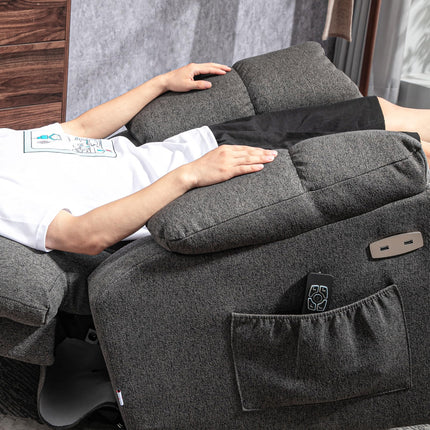 HOMCOM TV Chair with Stand-Up Aid, Electric Adjustable, Recliner Chair with Reclining Function, TV Chair with Remote Control, 2 Side Pockets and Footrest, USB Port, Dark Grey