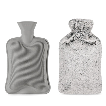 Blumtal Premium hot water bottle with soft faux fur cover 1.5l - hot water bottle made of natural rubber - hot water bottle girlfriend gift - hot water bag luxury - leak-proof hot water bottle gray