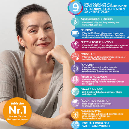 Health &amp; Her Perimenopause - with 800mg red clover, 500mg yam root, iron, vitamins D3, B6 and B12, and maca extract for better hormone balance in early menopause - Menopause 60 Capsules