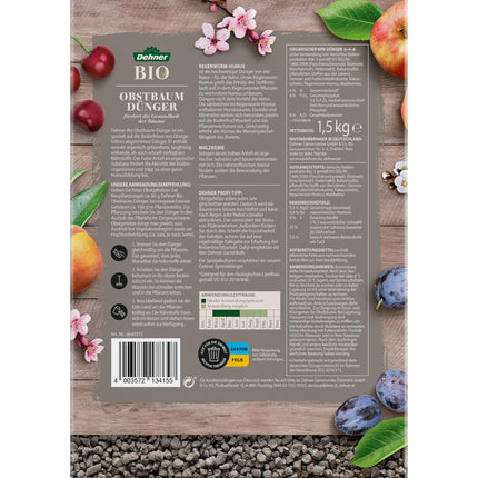 Dehner Organic Fruit Tree Fertilizer, high-quality fertilizer for fruit trees, organic NPK fertilizer, with trace nutrients, ecologically valuable, natural long-term effect, 1.5 kg, colorful