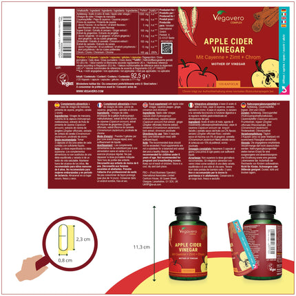 Apple Cider Vinegar Capsules | 1500 mg | Vinegar Complex + Cayenne Pepper + Ginger | Blood Sugar* &amp; Metabolism | Apple Cider Vinegar | Laboratory Tested &amp; Vegan | Vegavero®