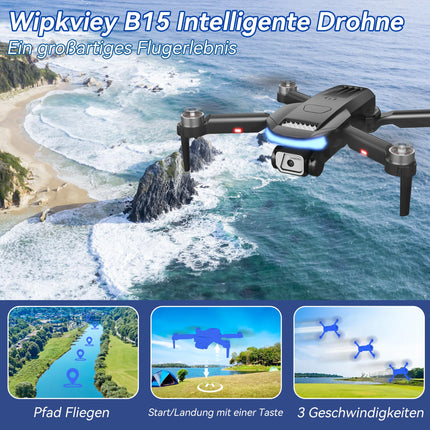 Wipkviey B15 Drone with 4k Camera, Foldable Drones with Brushless Motor, RC FPV Quadcopter for Beginners and Adults, Waypoint Flight, 3D Flip, 2 Batteries, 36 Min. Flight, Under 249g, C0
