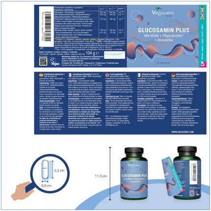 Glucosamine Chondroitin High Dose &amp; Vegan | 1000 mg Glucosamine | With MSM | Laboratory-Tested &amp; Vegan | No Additives | German Production by Vegavero®