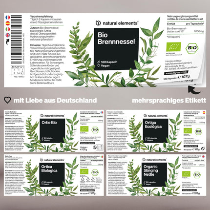Organic Nettle – 180 Capsules – 10:1 Nettle Leaf Extract – vegan, high dosage, no unnecessary additives – produced in Germany &amp; laboratory-tested