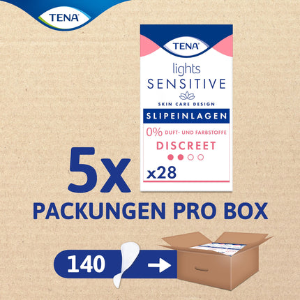 Tena Lights Sensitive Discreet, monthly pack (5 packs of 28 pads each), 140 pads