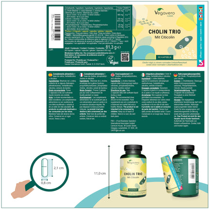Choline Capsules | Unique: 3 Forms | Bitartrate, Citicoline &amp; Phosphatidylcholine | Liver - Lipid Metabolism* | Laboratory Tested | No Additives | From Vegavero®