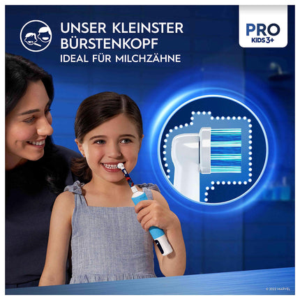 Oral-B Pro Kids Spiderman Electric Toothbrush for children ages 3 and up, including Sensitive+ mode for dental care, extra soft bristles, 1 brush head, 4 stickers, blue/red