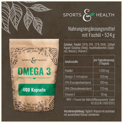 Omega 3 Capsules High Dose – 400 Fish Oil Capsules High Dose – Pure Omega 3 Oil From Sustainable Fishing – 1000mg Omega 3 Fatty Acids Per Capsule – With Omega 3 Triglycerides EPA DHA