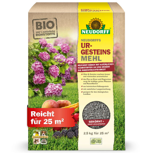 Neudorff UrgesteinsMehl - Natural diabase rock flour with natural long-term effect for soil improvement for all soil types, 2.5 kg for 25 m²