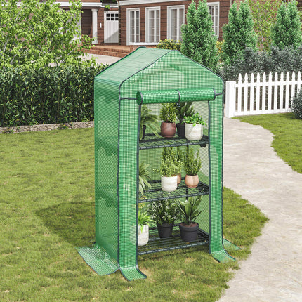 LARMNEE Small Greenhouse, Plastic Greenhouse Balcony, Tomato Greenhouse Stable, 3 Shelves Greenhouse, 69 x 49 x 126 cm, Terrace Grow House, PE Mesh Film, Space-Saving, Garden, Green EGN03GH02