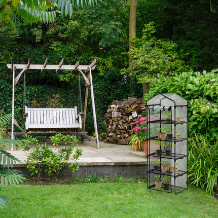 Relaxdays Balcony Greenhouse, HxWxD: 193 x 58 x 36 cm, 5 Tiers, Iron &amp; PVC Film, Transparent/Black