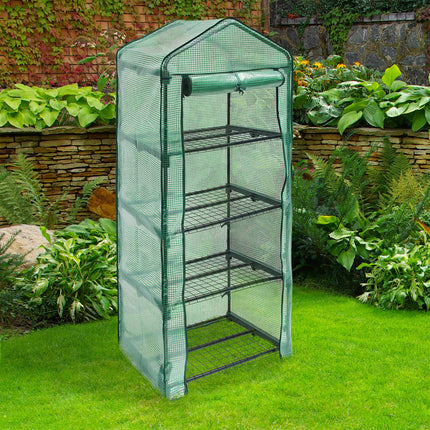 Relaxdays Polytunnel Greenhouse Balcony 158 x 70 x 50 cm HxWxD, 4 Shelves, Patio Grow House Space-Saving, Green
