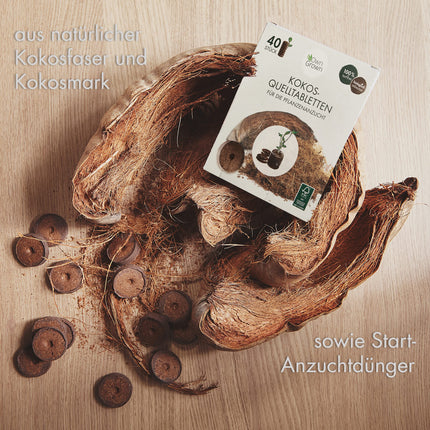 Coconut swelling tablets with nutrients – 40 pieces, pressed coconut soil for plant cultivation without pricking out, peat-free – Growing soil coconut from OwnGrown