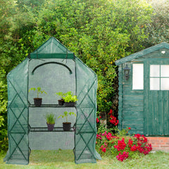 Relaxdays walk-in greenhouse, balcony &amp; garden, foldable cultivation rack, cold frame with shelf, HBT 195x138x72cm, green