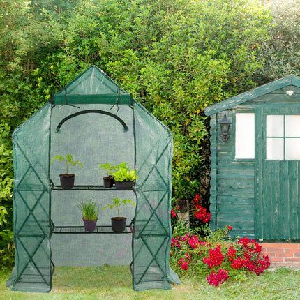 Relaxdays walk-in greenhouse, balcony &amp; garden, foldable cultivation rack, cold frame with shelf, HBT 195x138x72cm, green