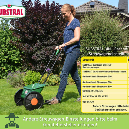 Substral 3 in 1 Complete Lawn Fertilizer with Weed Killer and Moss Killer, 14 kg for 400 m², Green