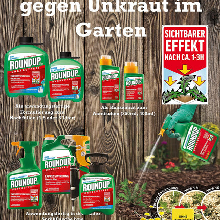 Roundup Express Concentrate Weed Killer, 400 ml, against weeds and grasses, without glyphosate, up to 500 m²