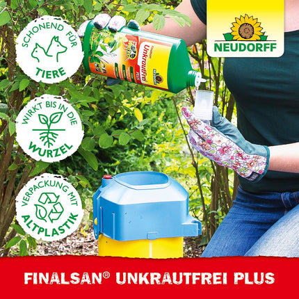 Neudorff Finalsan UnkrautFrei Plus Concentrate, a powerful weed killer that works right down to the root. Fast-acting weed remover, 1 x 2 liters, green