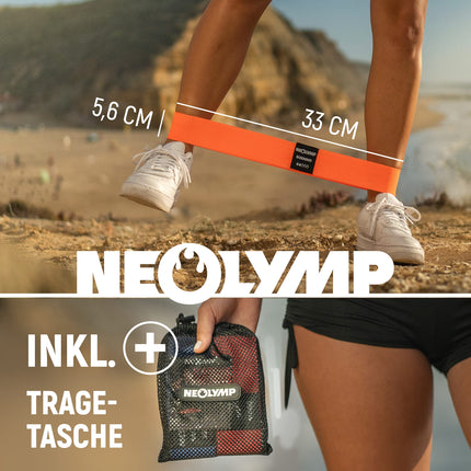 NEOLYMP Short Fabric Fitness Bands with Fitness Training Program E-Book - Washable Resistance Bands, Resistance Bands, Gymnastics Band, Fitness Band, Training Bands, Pull-Up Bands (Set of 5)
