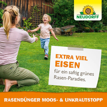 Neudorff Lawn Fertilizer Moss &amp; Weed Stop – Lawn fertilizer with iron and potassium ensures a dense, green lawn without moss and weeds, 10 kg for 200 m²