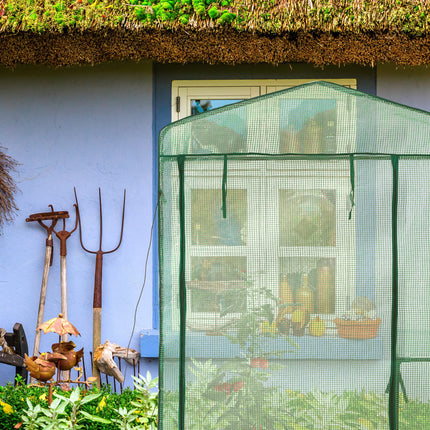 Relaxdays Polytunnel Greenhouse, HxWxD: 185 x 125 x 95 cm, Walk-in Growhouse with Shelf, Iron &amp; PE, Zipper, Green