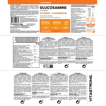Glucosamine Chondroitin with MSM Collagen and Hyaluronic Acid, Zinc, Selenium, Manganese, Boswellia, Glucosamine Complex MSM Supplement, Bones, Joints, Cartilage, Vitastrong Premium Quality Gluten-Free Non-GMO