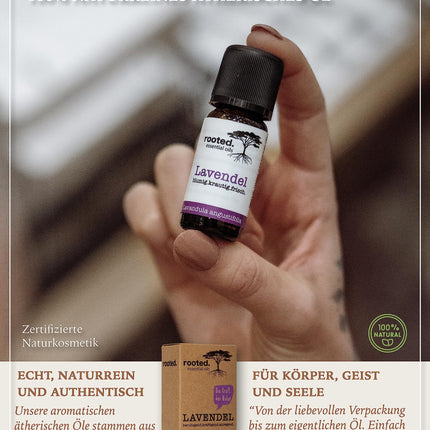 rooted.® ORGANIC Lavender Oil 10ml [100% PURE] - True Lavender - Lavandula angustifolia - Essential Oil for Aromatherapy, Fragrance Lamps, Diffusers, Room Fragrance, Scented Candles, and Soaps