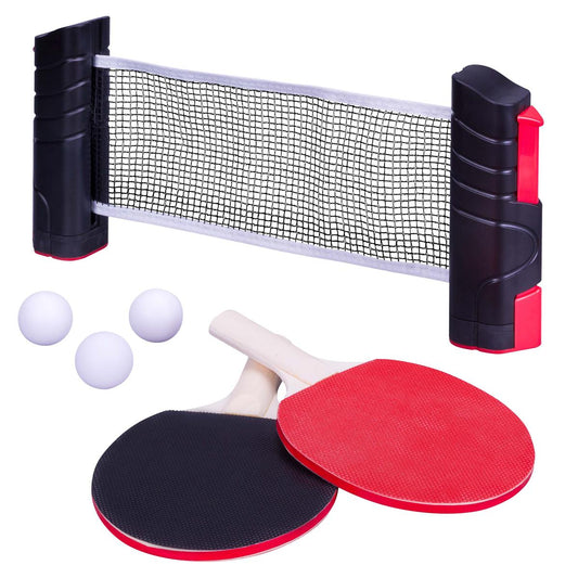 6-piece table tennis set bat and net with quick release and roll-up function